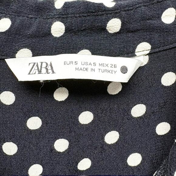 Zara Black Shirt Dress, White Polka Dots, Belt Loops, Button up, Size S - Picture 2 of 11